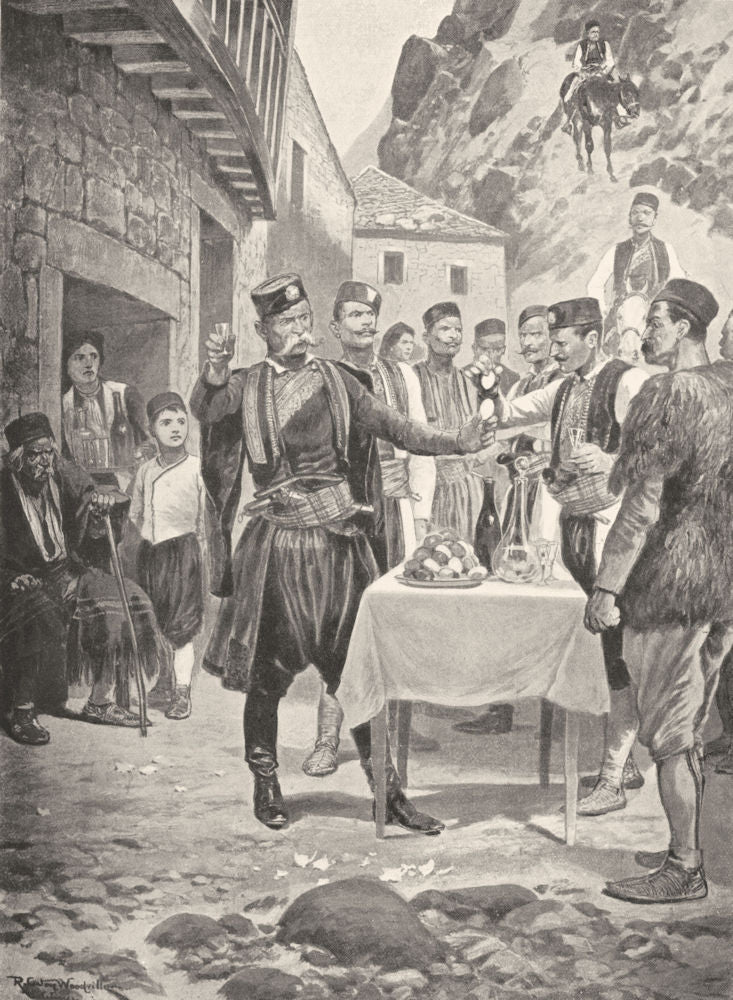 MONTENEGRO. Montenegrin Easter Custom; drinking Holy Trinity, breaking eggs 1900